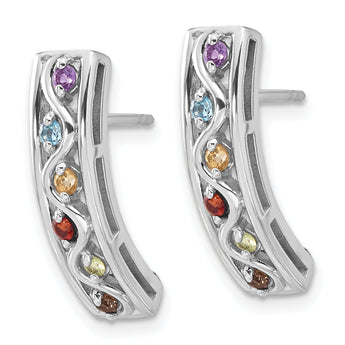 Sterling Silver Rhodium-pl Rainbow Multi Gemstone Post Earrings