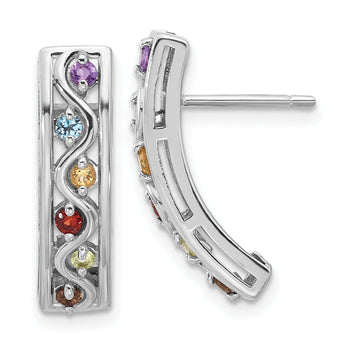 Sterling Silver Rhodium-pl Rainbow Multi Gemstone Post Earrings
