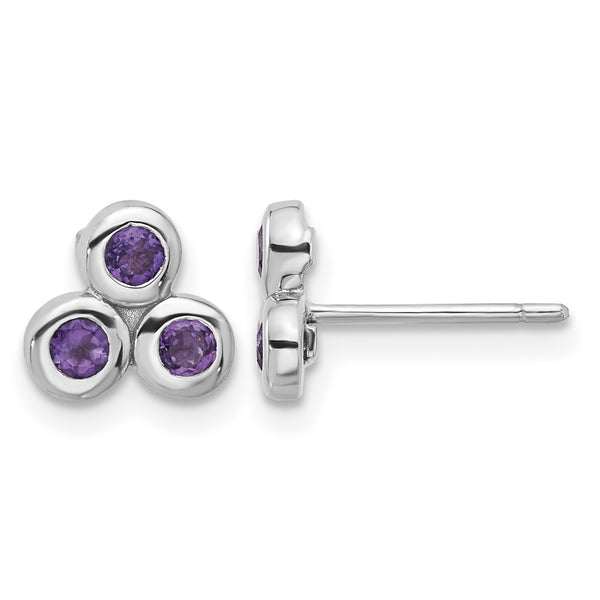 Sterling Silver Rhodium-plated Amethyst Post Earrings - Birthstone Company