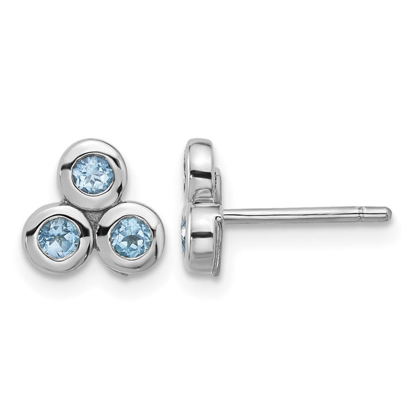 Sterling Silver Rhodium-plated Light Swiss Blue Topaz Post Earrings - Birthstone Company