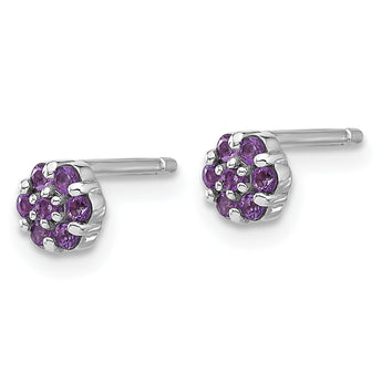 Sterling Silver Rhodium-plated Amethyst Flower Post Earrings