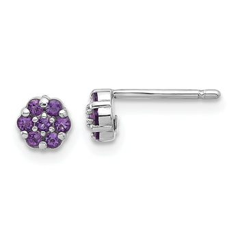Sterling Silver Rhodium-plated Amethyst Flower Post Earrings