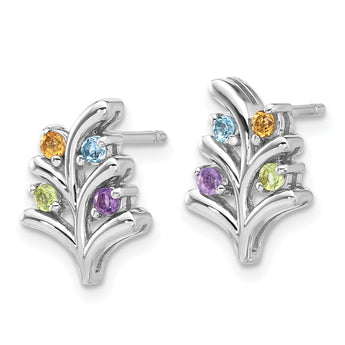 Sterling Silver Rhodium-plated Rainbow Multi-Gemstone Post Earrings
