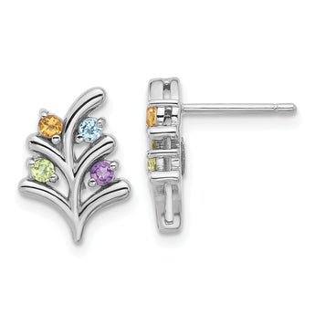 Sterling Silver Rhodium-plated Rainbow Multi-Gemstone Post Earrings