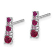 Sterling Silver Rh-plate .54 Lab Cr.Ruby .03Cr.White Sapphire Post Earrings - Birthstone Company