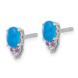 Sterling Silver Rh-plate Blue Onyx .08 Cr.Pink Sapphire/Dia. Post Earrings