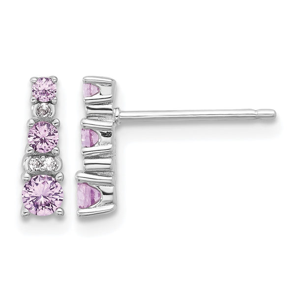 Sterling Silver Rh-plated .52Cr Pink Sapphire/.03Cr White Sapphire Earrings - Birthstone Company