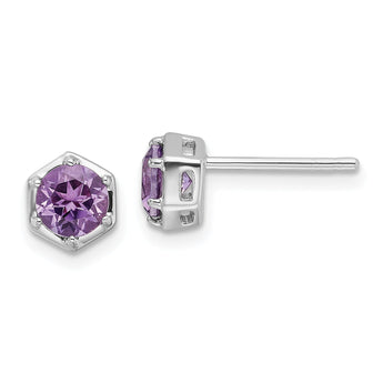 Sterling Silver Rhodium-plated Polished Amethyst Post Earrings