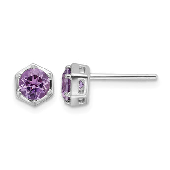 Sterling Silver Rhodium-plated Polished Amethyst Post Earrings - Birthstone Company