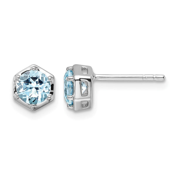 Sterling Silver Rhodium-plated Polished Sky Blue Topaz Post Earrings - Birthstone Company