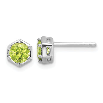 Sterling Silver Rhodium-plated Polished Peridot Post Earrings