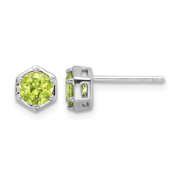 Sterling Silver Rhodium-plated Polished Peridot Post Earrings - Birthstone Company