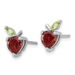 Sterling Silver Rhodium-plated Garnet and Peridot Apple Post Earrings - Birthstone Company