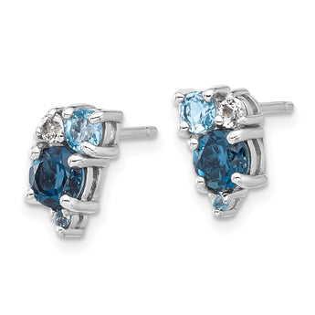 Sterling Silver Rh-plated London/Lt Swiss Blue/White Topaz Post Earrings