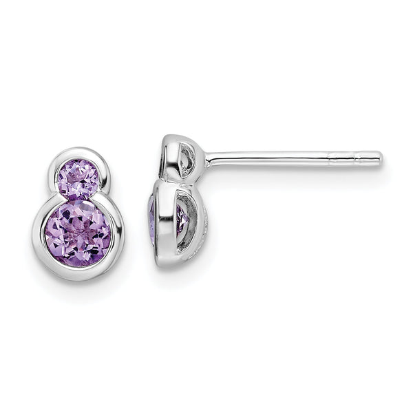 Sterling Silver Rhodium-plated Polished Amethyst Post Earrings