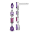 Sterling Silver RH-plated Amethyst Rhodolite Pink Quartz Dangle Earrings
