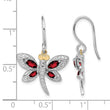 Sterling Silver/14k RH-plated Garnet/Diamond Dragonfly Earrings - Birthstone Company