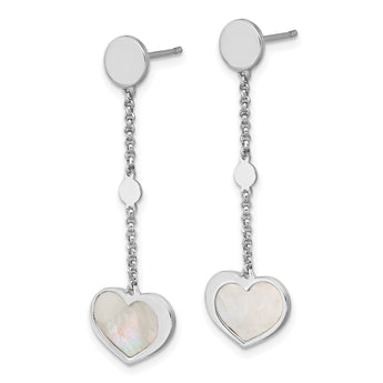 Sterling Silver Rhodium-plated Mother of Pearl Heart and Chain Post Dangle Earrings - Birthstone Company