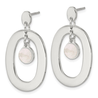 Sterling Silver Open Oval with Mother of Pearl Dangle Post Earrings - Birthstone Company