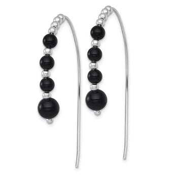 Graduated Onyx Beaded Threader Earrings in Sterling Silver