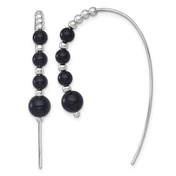 Graduated Onyx Beaded Threader Earrings in Sterling Silver