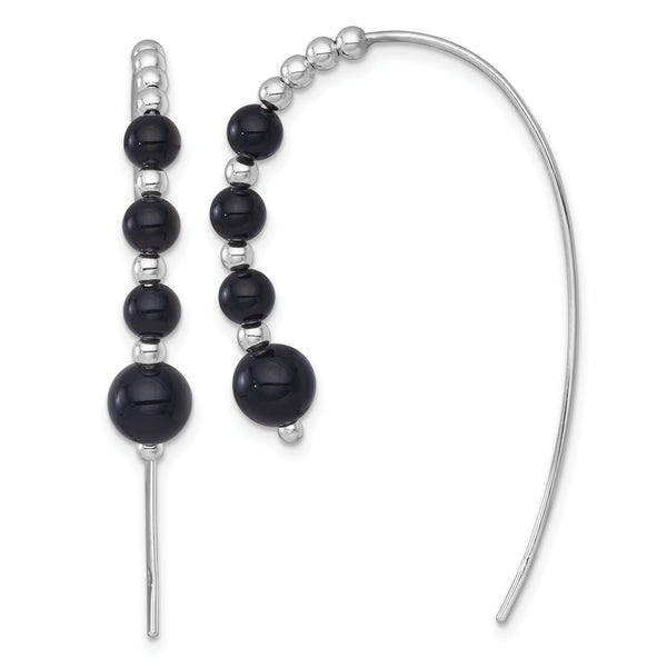 Graduated Onyx Beaded Threader Earrings in Sterling Silver