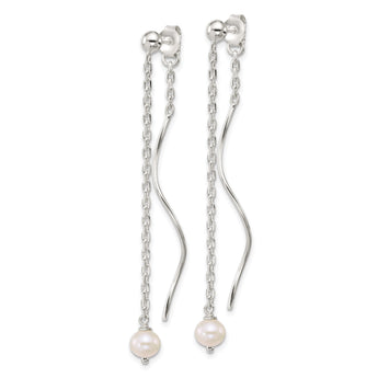 Sterling Silver Polished Fancy Freshwater Cultured Pearl on Chain and Twist Dangle Post Earrings - Birthstone Company