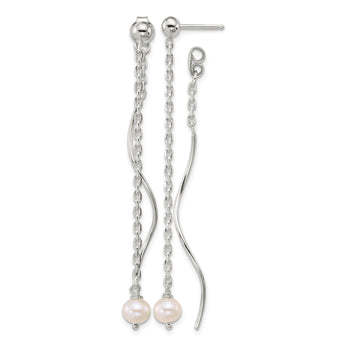 Sterling Silver Polished Fancy Freshwater Cultured Pearl on Chain and Twist Dangle Post Earrings - Birthstone Company