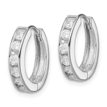 Sterling Silver Rhodium-plated CZ Hinged Hoop Earrings - Birthstone Company