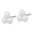 Sterling Silver Rhodium-plated 5-6mm Button White Freshwater Cultured 3-Pearl Post Earrings - Birthstone Company