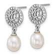 Sterling Silver Rhodium-plated 6-7mm Rice White Freshwater Cultured Pearl and CZ Dangle Post Earrings - Birthstone Company