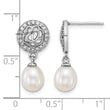 Sterling Silver Rhodium-plated 6-7mm Rice White Freshwater Cultured Pearl and CZ Dangle Post Earrings - Birthstone Company