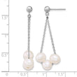 Sterling Silver Rhodium-plated 6-7mm Semi-Round White Freshwater Cultured 3-Pearl and Chain Dangle Post Earrings - Birthstone Company