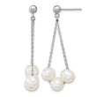 Sterling Silver Rhodium-plated 6-7mm Semi-Round White Freshwater Cultured 3-Pearl and Chain Dangle Post Earrings - Birthstone Company