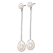 Sterling Silver Rhodium-plated 5-6mm Button and 7-8mm Teardrop White Freshwater Cultured Pearl and Bar Dangle Post Earrings - Birthstone Company