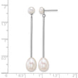 Sterling Silver Rhodium-plated 5-6mm Button and 7-8mm Teardrop White Freshwater Cultured Pearl and Bar Dangle Post Earrings - Birthstone Company
