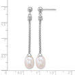 Sterling Silver Rhodium-plated 7-8mm Rice White Freshwater Cultured Pearl and Chain Dangle Post Earrings - Birthstone Company