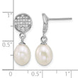 Sterling Silver Rhodium-plated 6-8mm Teardrop White Freshwater Cultured Pearl and Pave CZ Dangle Post Earrings - Birthstone Company