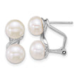 Sterling Silver Rhodium-plated 7-8mm Button White Freshwater Cultured 2-Pearl Omega Back Earrings