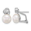 Sterling Silver Rhodium-plated 8-9mm Button White Freshwater Cultured Pearl and CZ Omega Back Earrings - Birthstone Company
