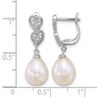 Sterling Silver Rhodium-plated 7-9mm Teardrop White Freshwater Cultured Pearl and CZ Hearts Dangle Earrings - Birthstone Company