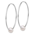 Sterling Silver Rhodium-plated 8-9mm Semi-Round White Freshwater Cultured Pearl 50mm Endless Hoop Earrings - Birthstone Company