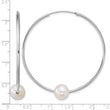 Sterling Silver Rhodium-plated 8-9mm Semi-Round White Freshwater Cultured Pearl 50mm Endless Hoop Earrings - Birthstone Company