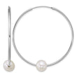 Sterling Silver Rhodium-plated 8-9mm Semi-Round White Freshwater Cultured Pearl 50mm Endless Hoop Earrings - Birthstone Company