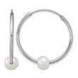 Sterling Silver Rhodium-plated 7-8mm Semi-Round White Freshwater Cultured Pearl 30mm Endless Hoop Earrings - Birthstone Company