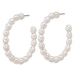 Sterling Silver Rhodium-plated 5-6mm Rice White Freshwater Cultured Pearl C-Hoop Post Earrings - Birthstone Company