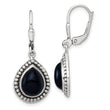Onyx Teardrop Cabochon Dangle Leverback Earrings in Sterling Silver