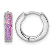 Sterling Silver Rhodium-plated Polished 3.25mm x 12mm Pink Lab Created Opal Hinged Hoop Earrings - Birthstone Company