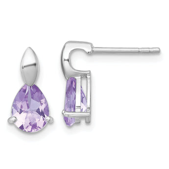 Sterling Silver Rhodium-plated Polished Pear Amethyst Teardrop Post Earrings