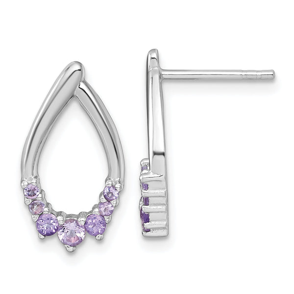 Sterling Silver Rhodium-plated Polished Amethyst Teardrop Post Earrings